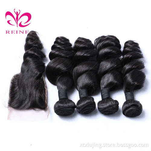 Wholesale Peruvian Human Hair Bundles With Lace Closure, Loose Wave Peruvian Virgin Hair Overnight Shipping